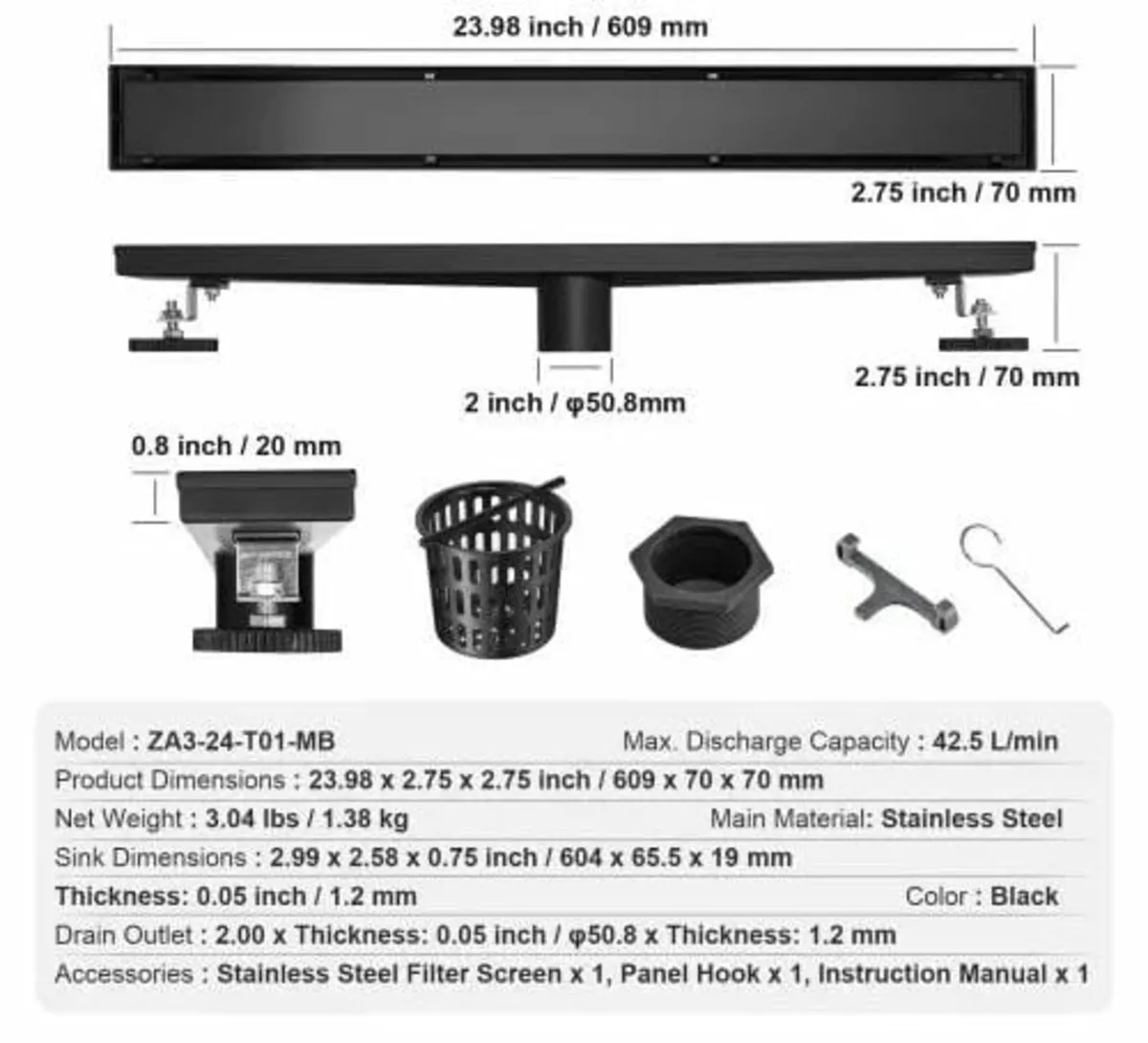 610mm Linear Shower Drain Offset with Tile Insert - Image 4
