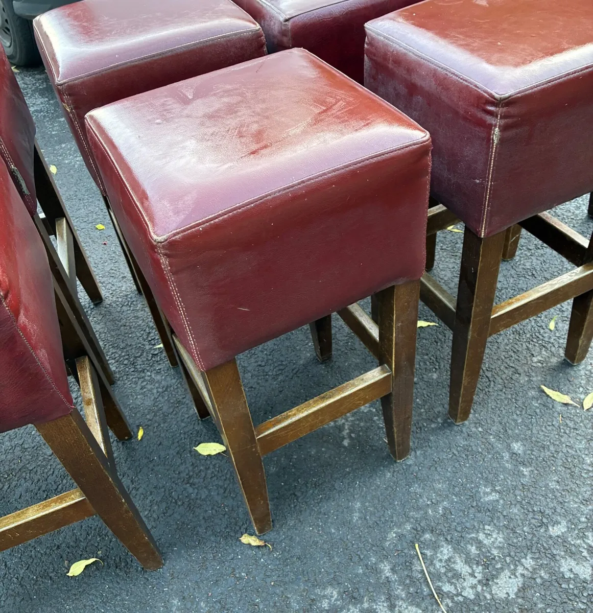 7 Vintage Wooden  Bar Stools, Leather Seats - Image 2
