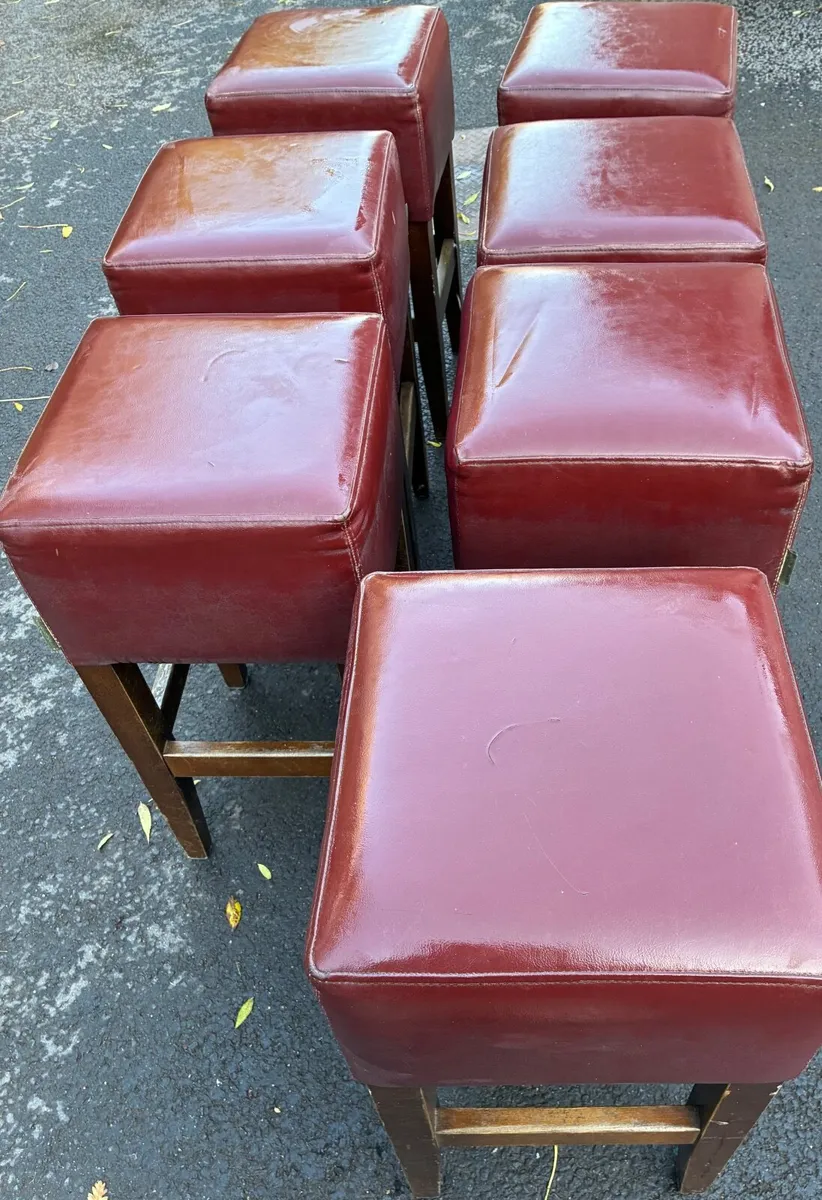 7 Vintage Wooden  Bar Stools, Leather Seats - Image 3