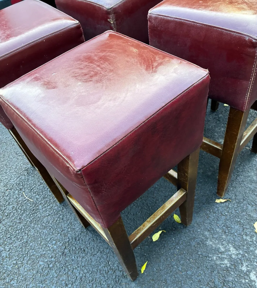 7 Vintage Wooden  Bar Stools, Leather Seats - Image 4