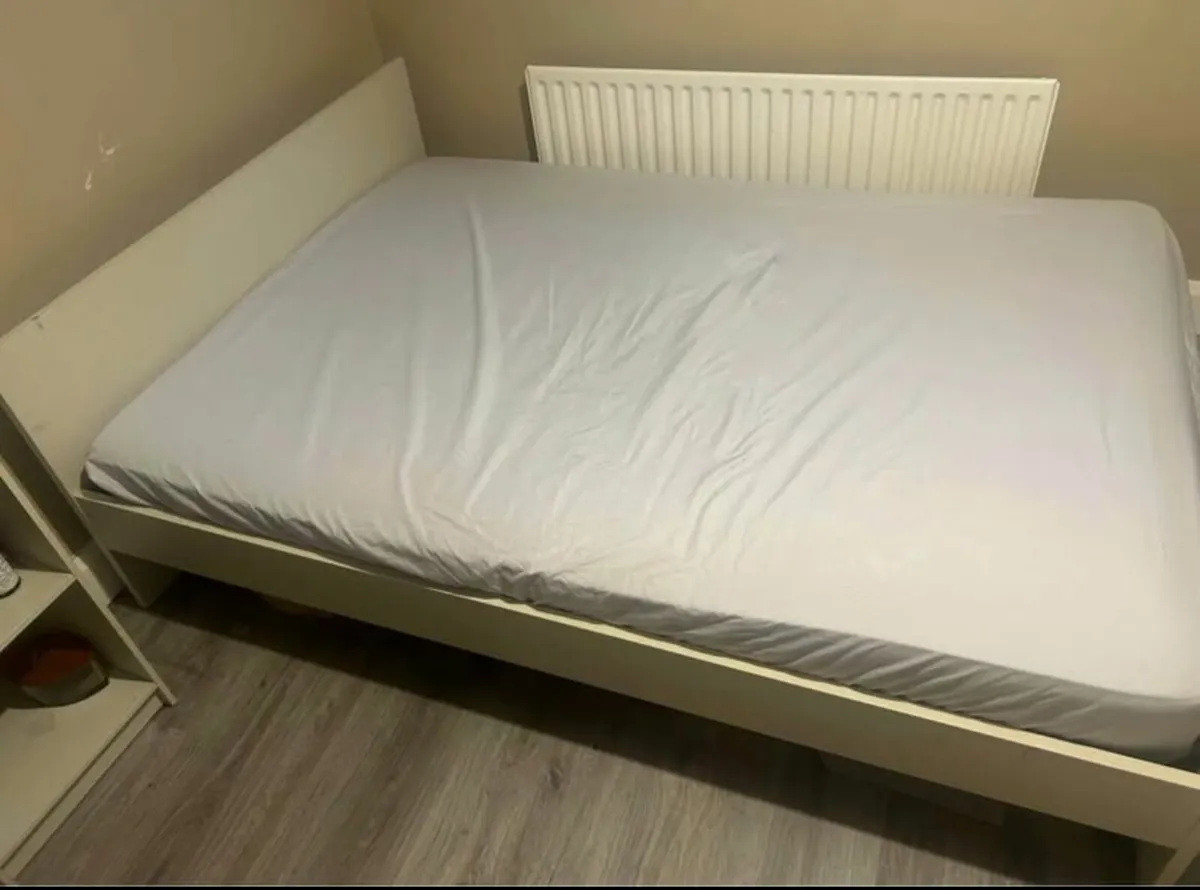 IKEA GURSKEN bed frame with headboard, light beige - Image 2