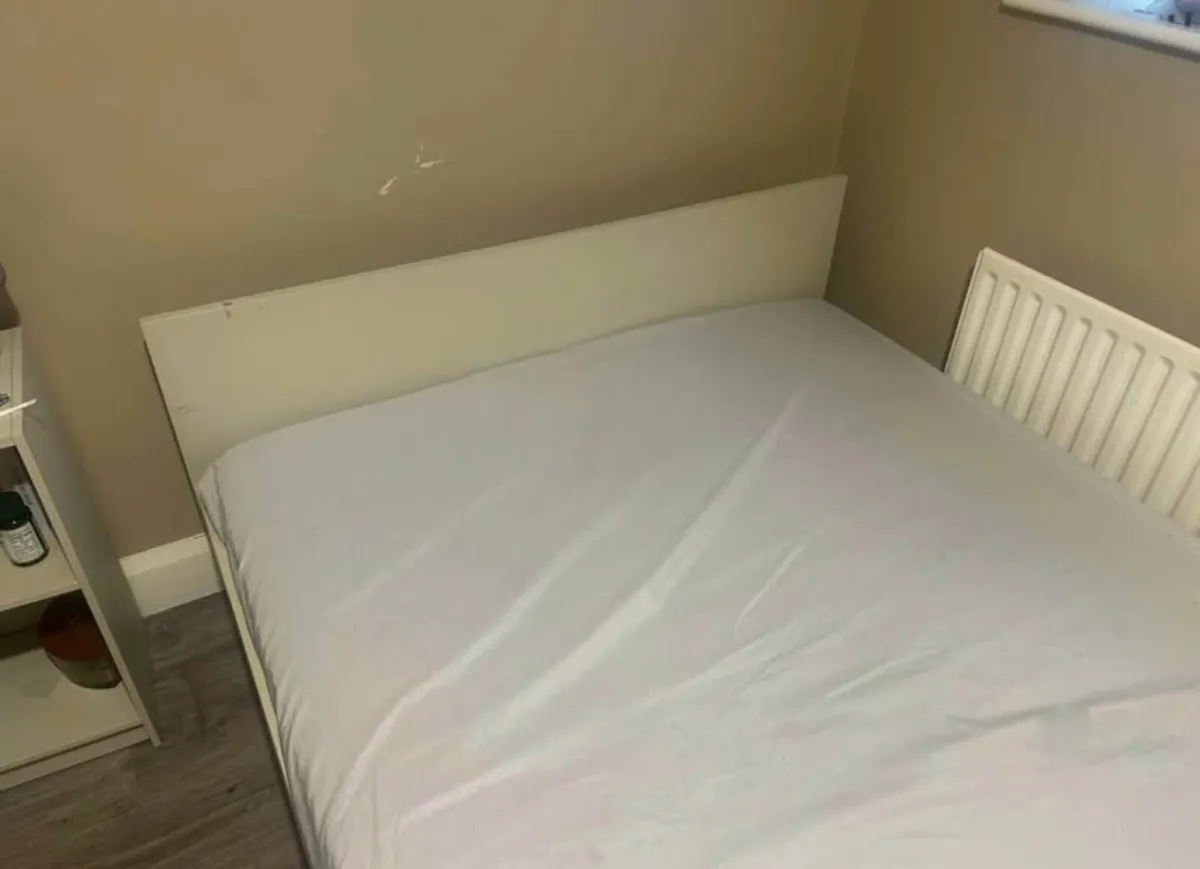 IKEA GURSKEN bed frame with headboard, light beige - Image 3