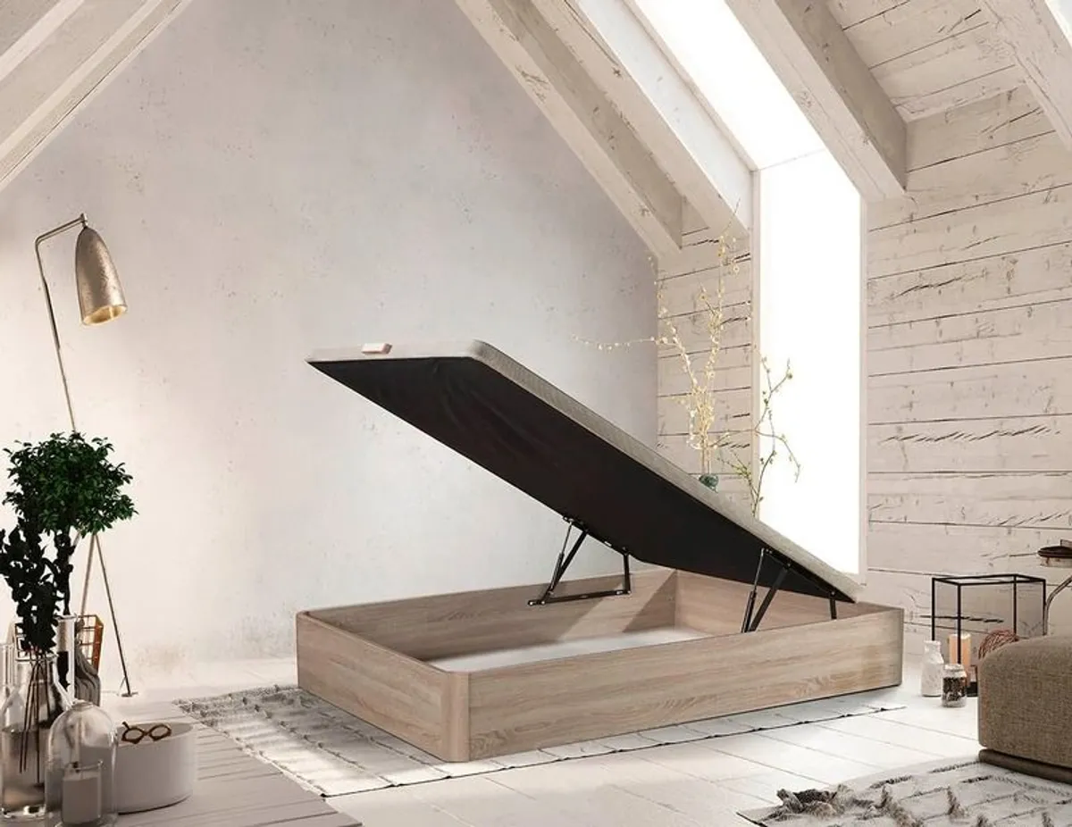 Oak Ottoman Storage Bed Stylish Space, Double size - Image 1