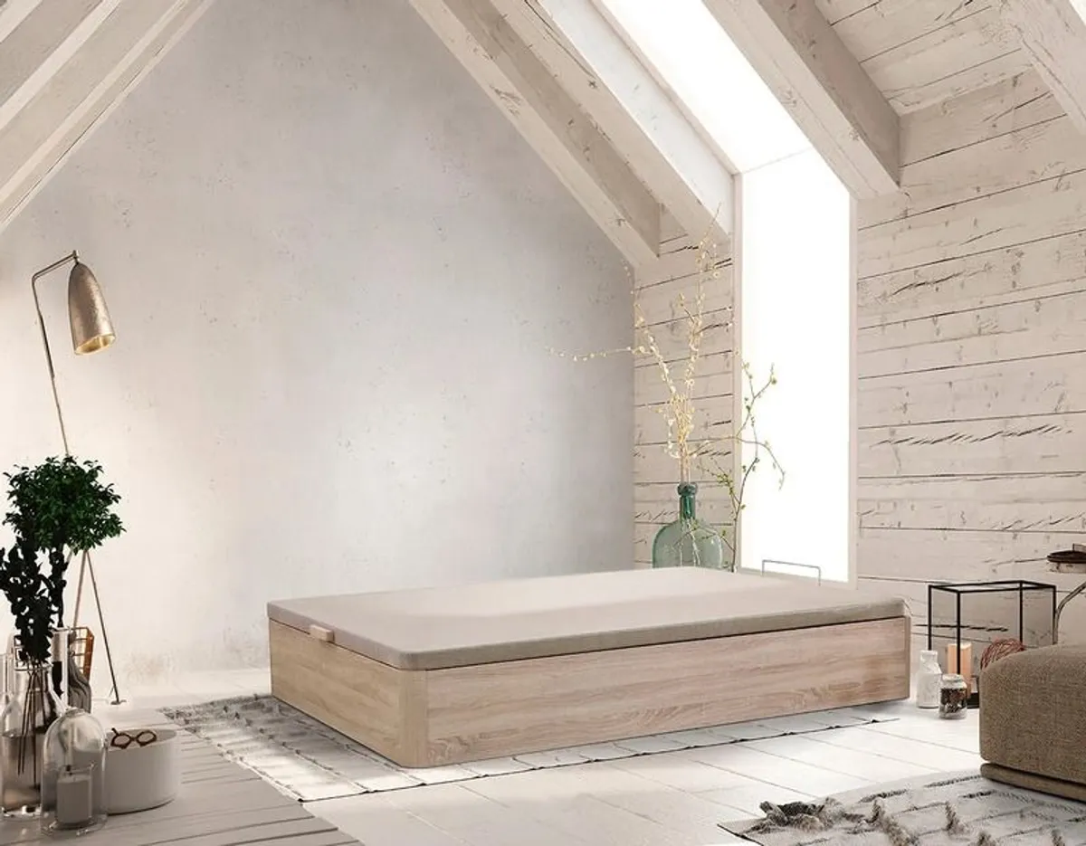 Oak Ottoman Storage Bed Stylish Space, Double size - Image 4