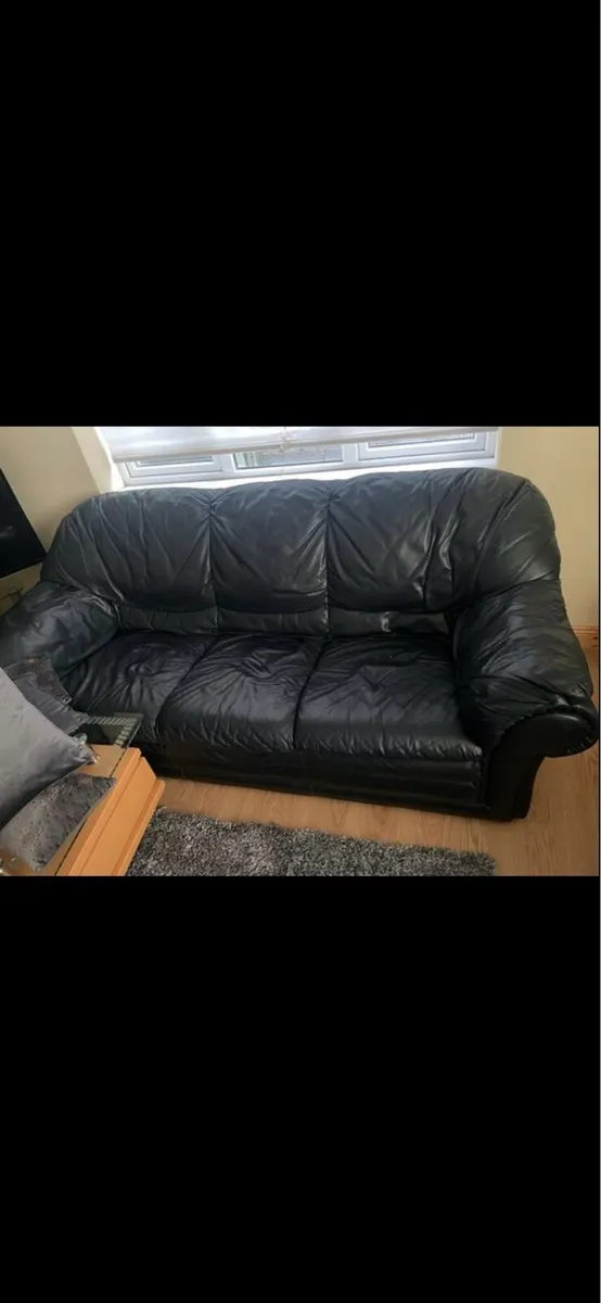 Genuinely Leather Couch 3+1+1 & Coffee Table - Image 1
