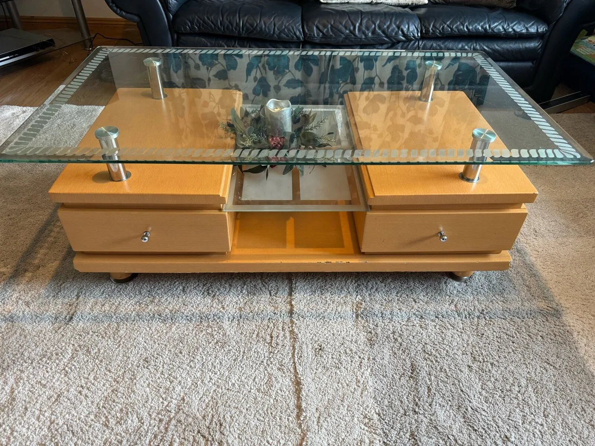 Genuinely Leather Couch 3+1+1 & Coffee Table - Image 4