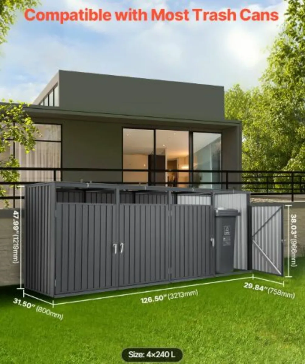 Trash Can Storage, 4 x 52.79 Gal Trash Bin Storage - Image 2