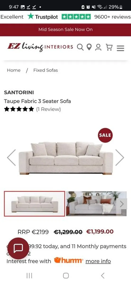 sofa 3 seater EZ living - Image 1