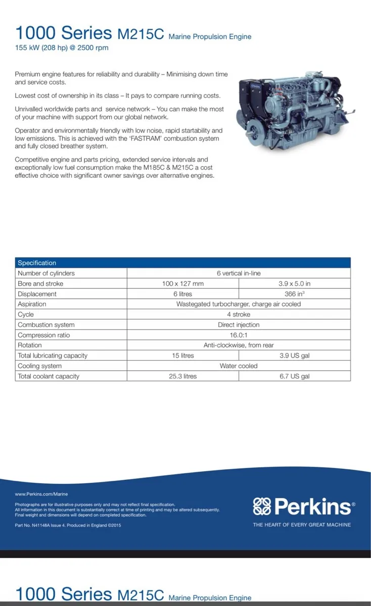 Perkins m215c with twin disc 5050sc