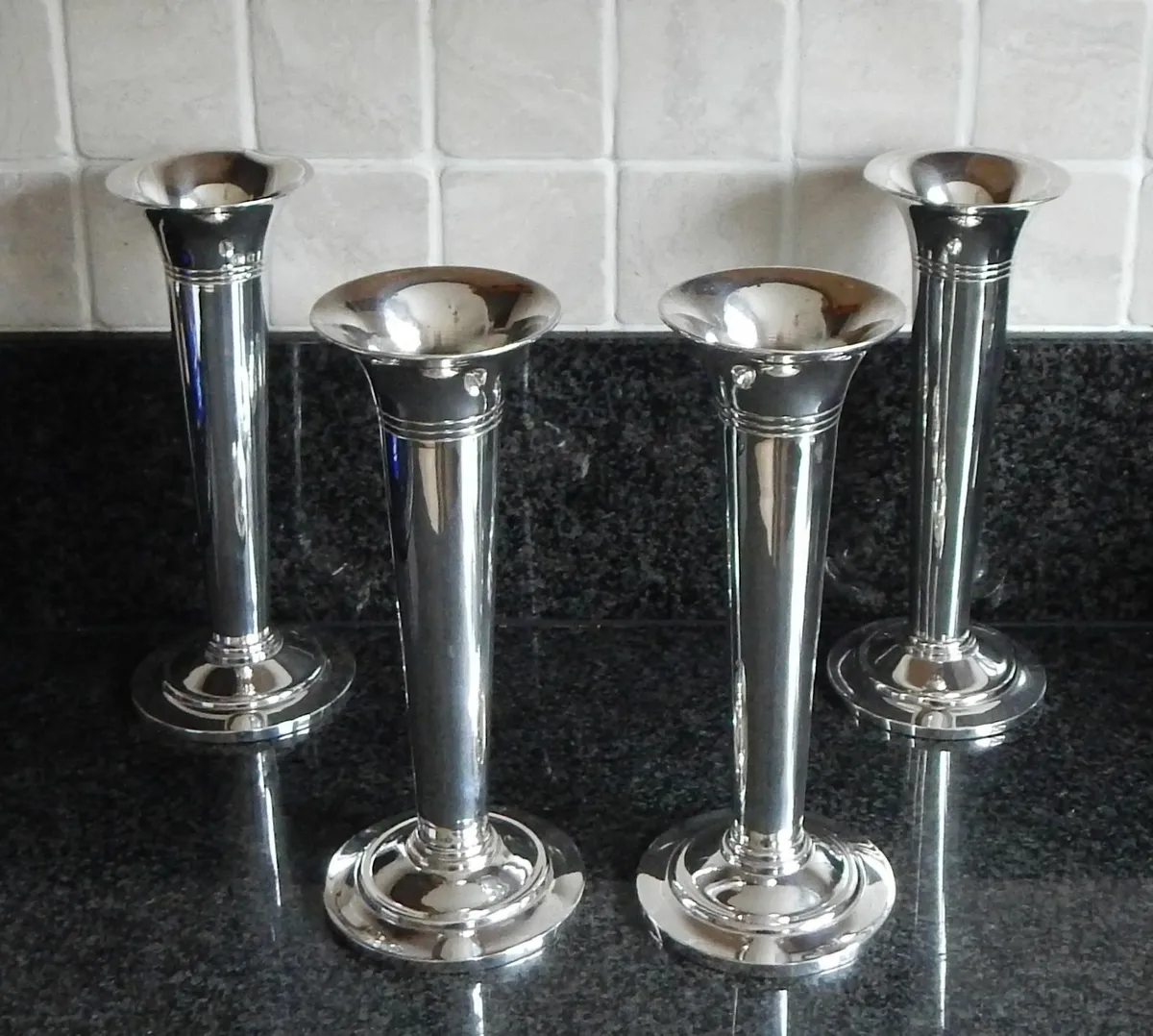 Set of 4 Metalware Church Trumpet Vases - Image 1