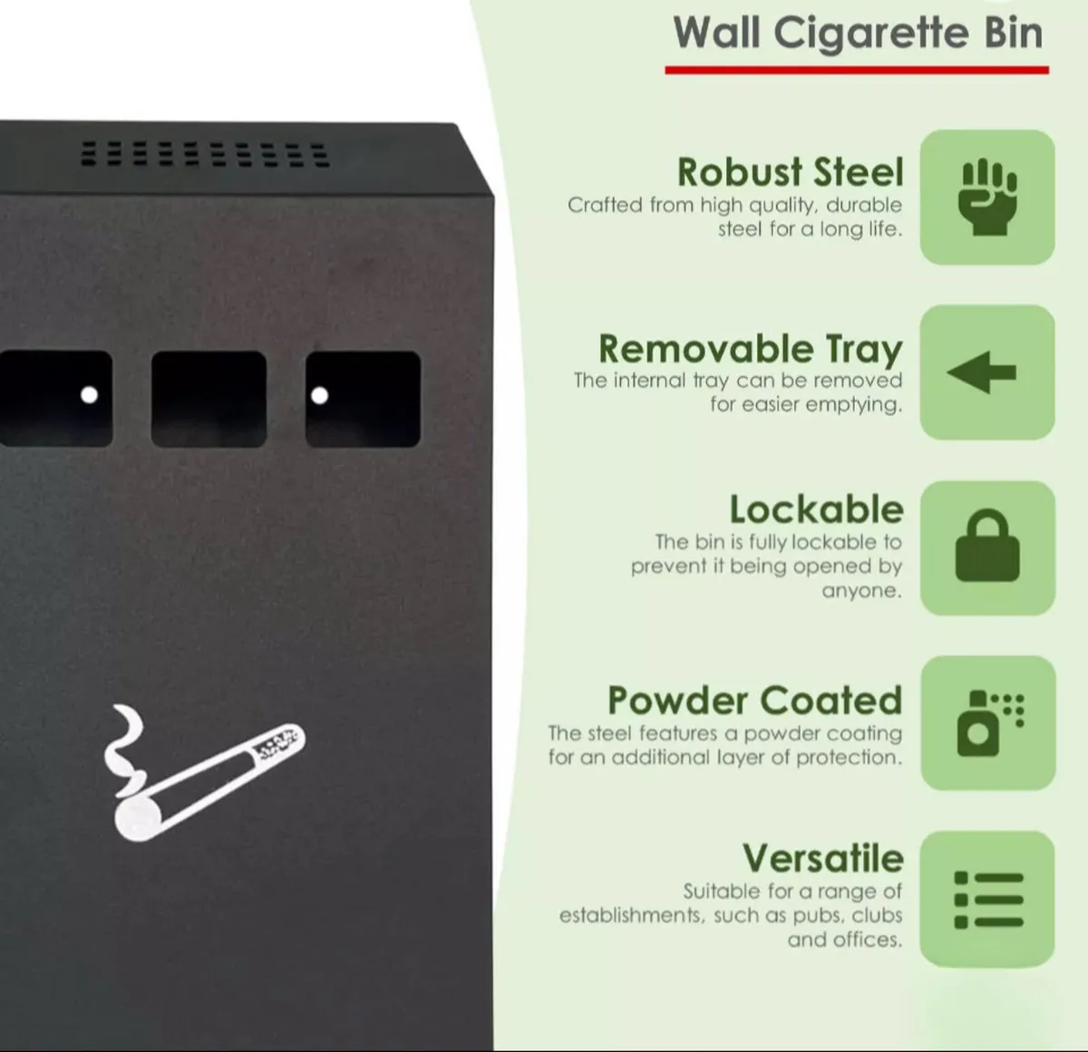 Wall Mounted Outdoor Ashtray Cigarette Steel Bin - Image 3