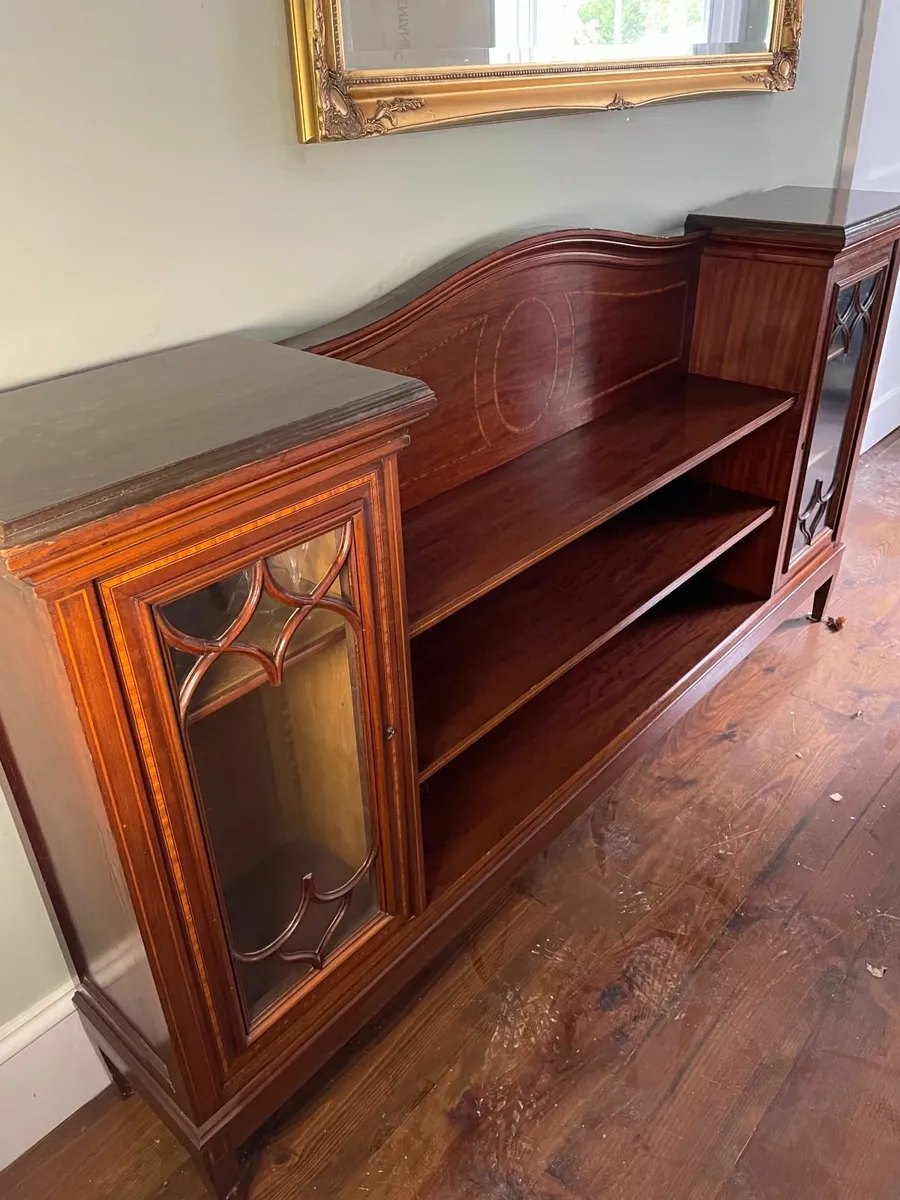 Vintage Mahogany Inlaid Bookcase Sideboard - Image 1