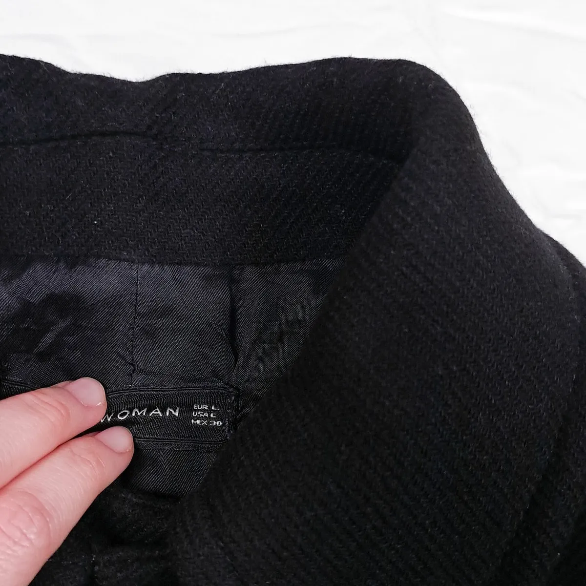 Zara Black Pea Coat Wool Blend Gold Buttons Size L - Image 2