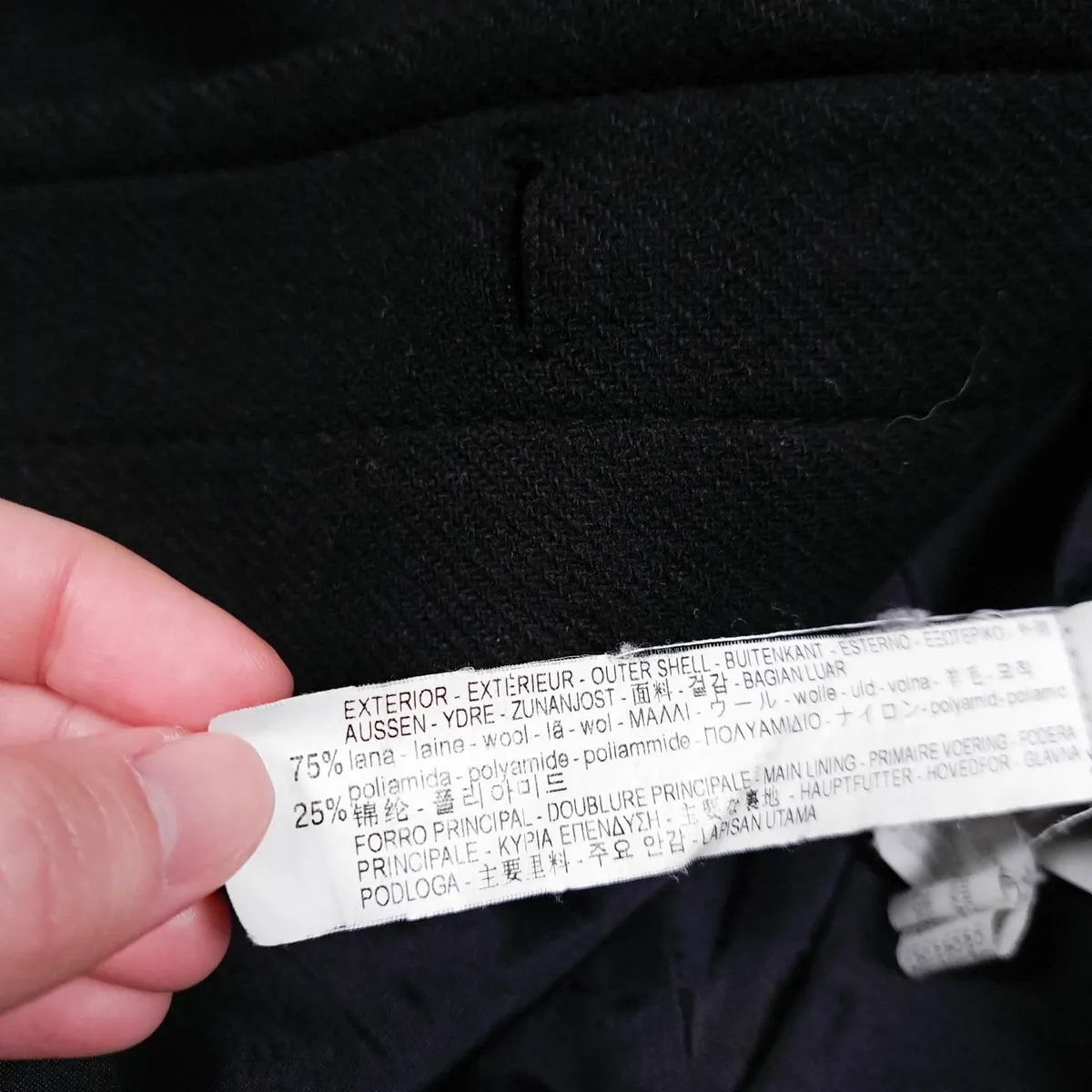 Zara Black Pea Coat Wool Blend Gold Buttons Size L - Image 4