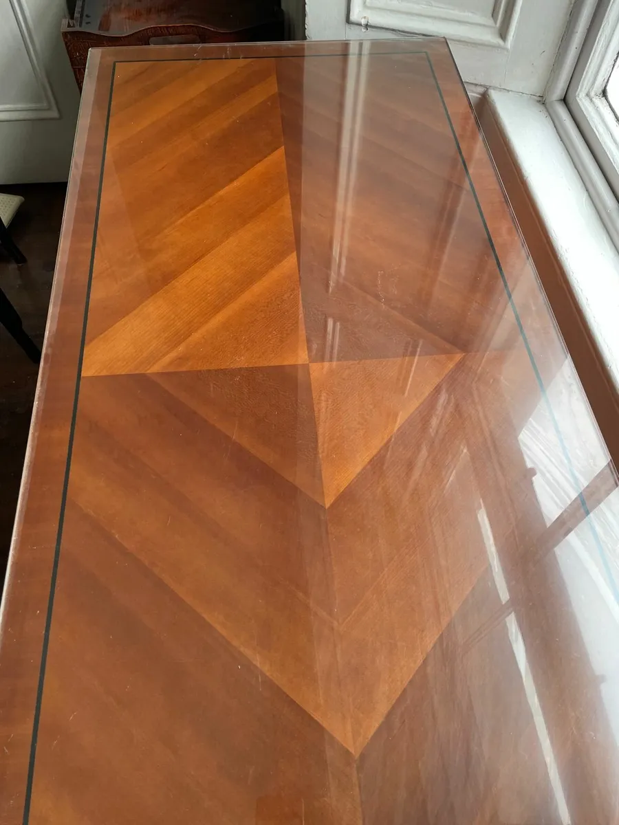 Vintage Inlaid Console Table with Glass Top - Image 2