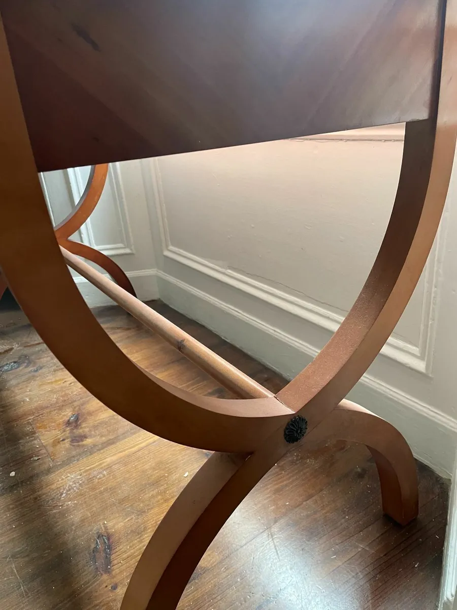 Vintage Inlaid Console Table with Glass Top - Image 3