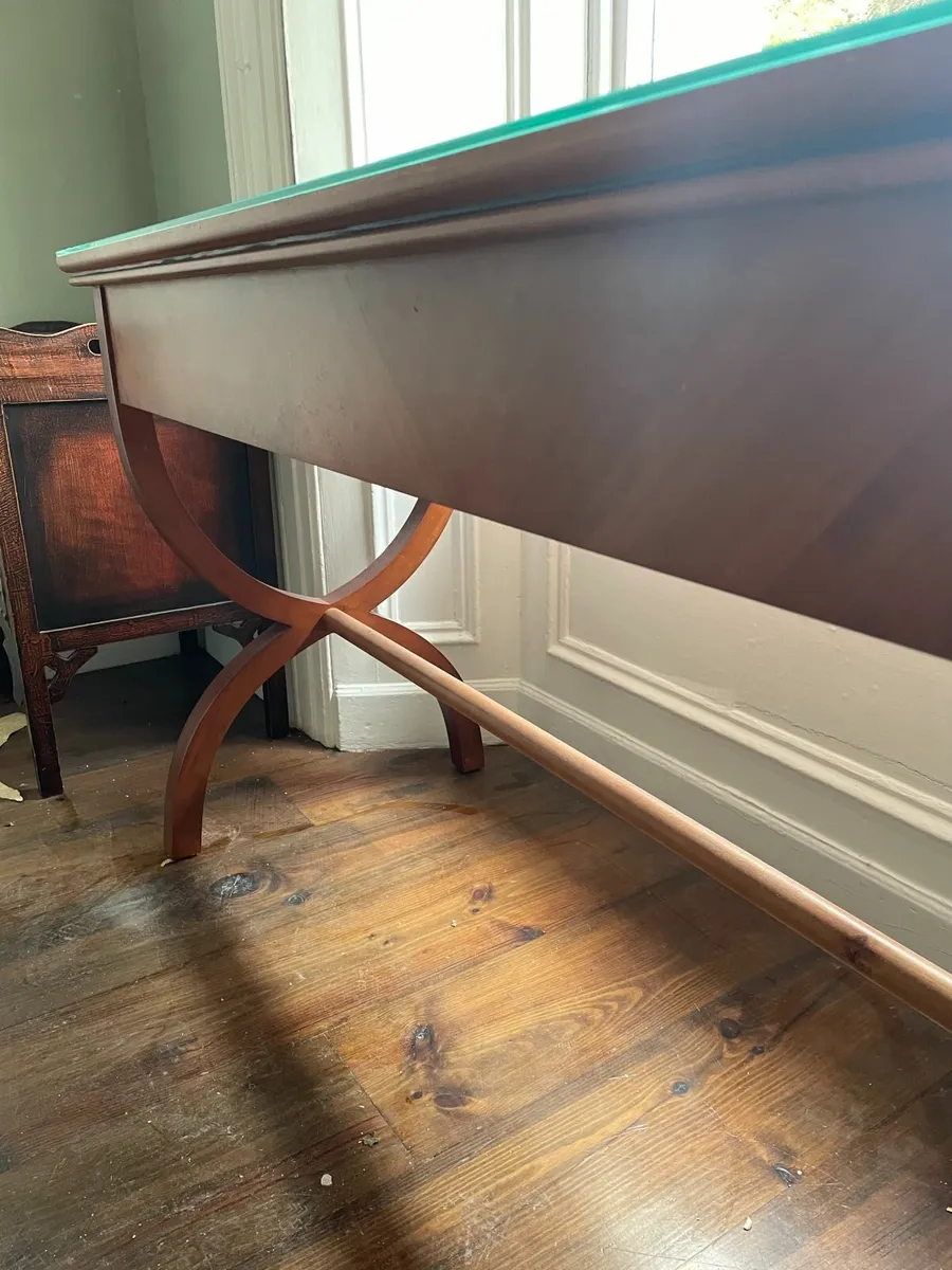 Vintage Inlaid Console Table with Glass Top - Image 4