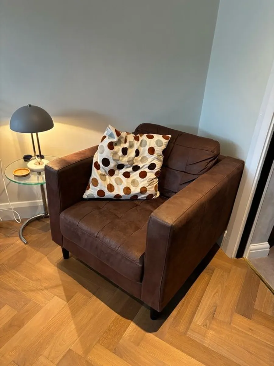 Brown suede armchair x 2 - Image 1