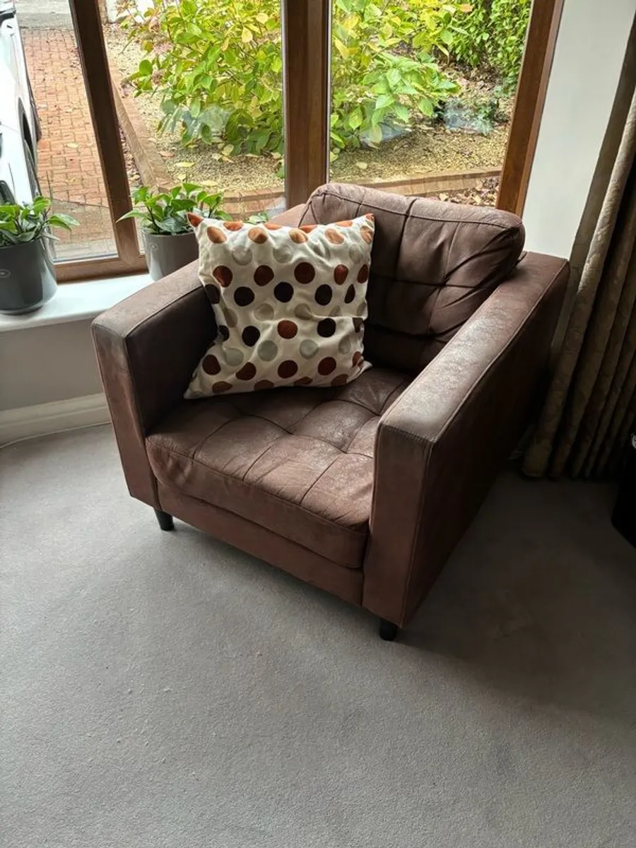 Brown suede armchair x 2 - Image 4