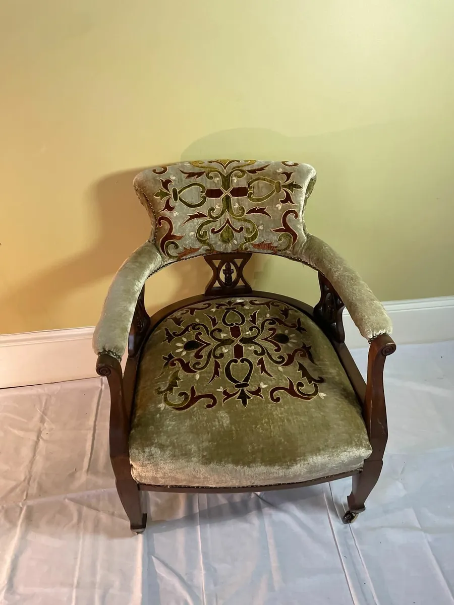 Antique Armchair in Cut Velvet - Image 1