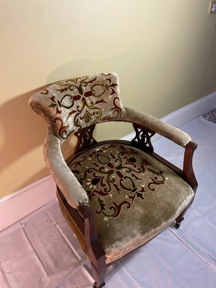 Antique Armchair in Cut Velvet - Image 2