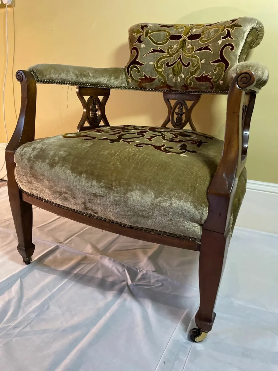 Antique Armchair in Cut Velvet - Image 3