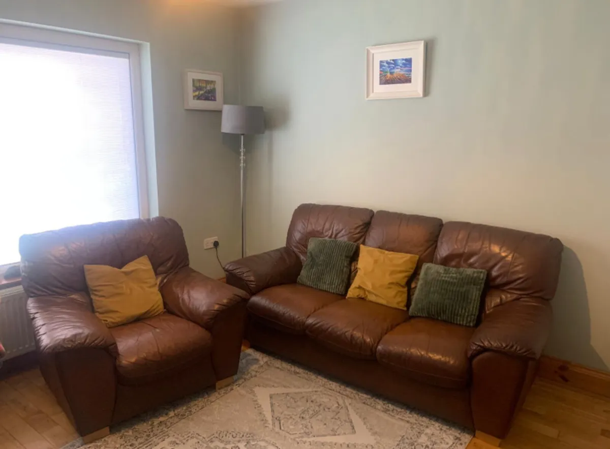 3 Seater genuine leather couch and armchair