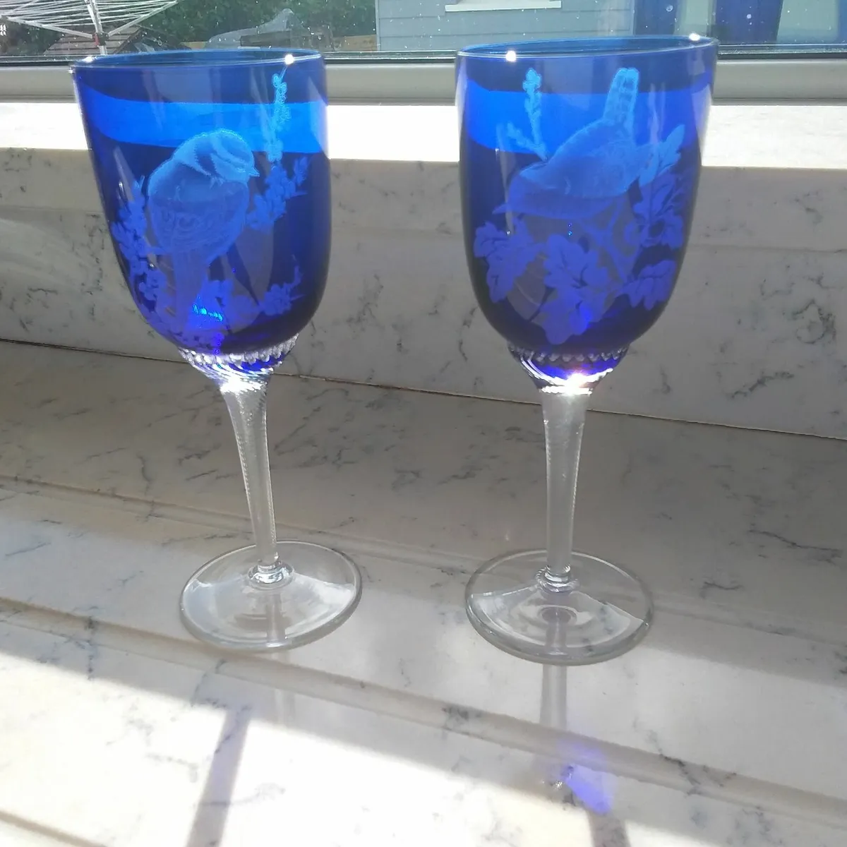 Cobalt Blue Etched Glasses - Image 1