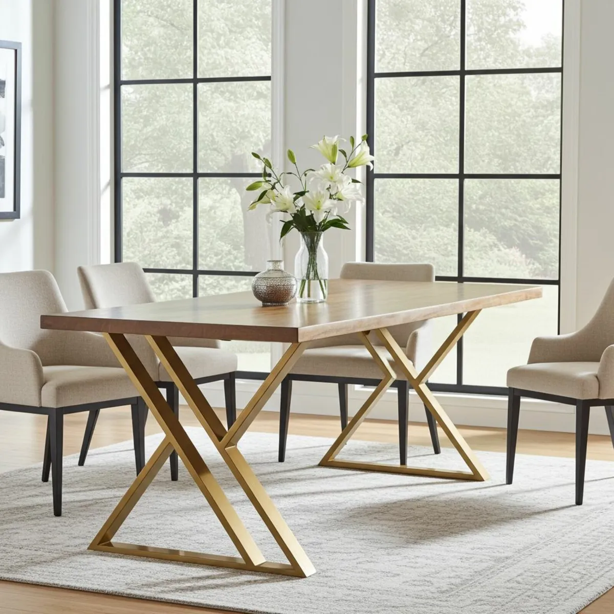 Set of 2 Hourglass-Shaped Gold Steel/Metal Table - Image 3