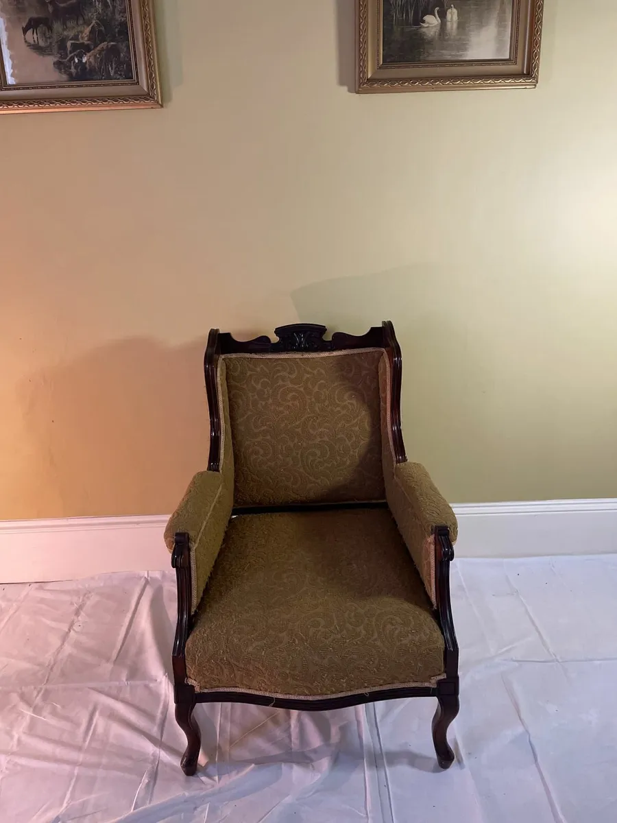 Antique-Style Carved Parlour Armchair - Image 2
