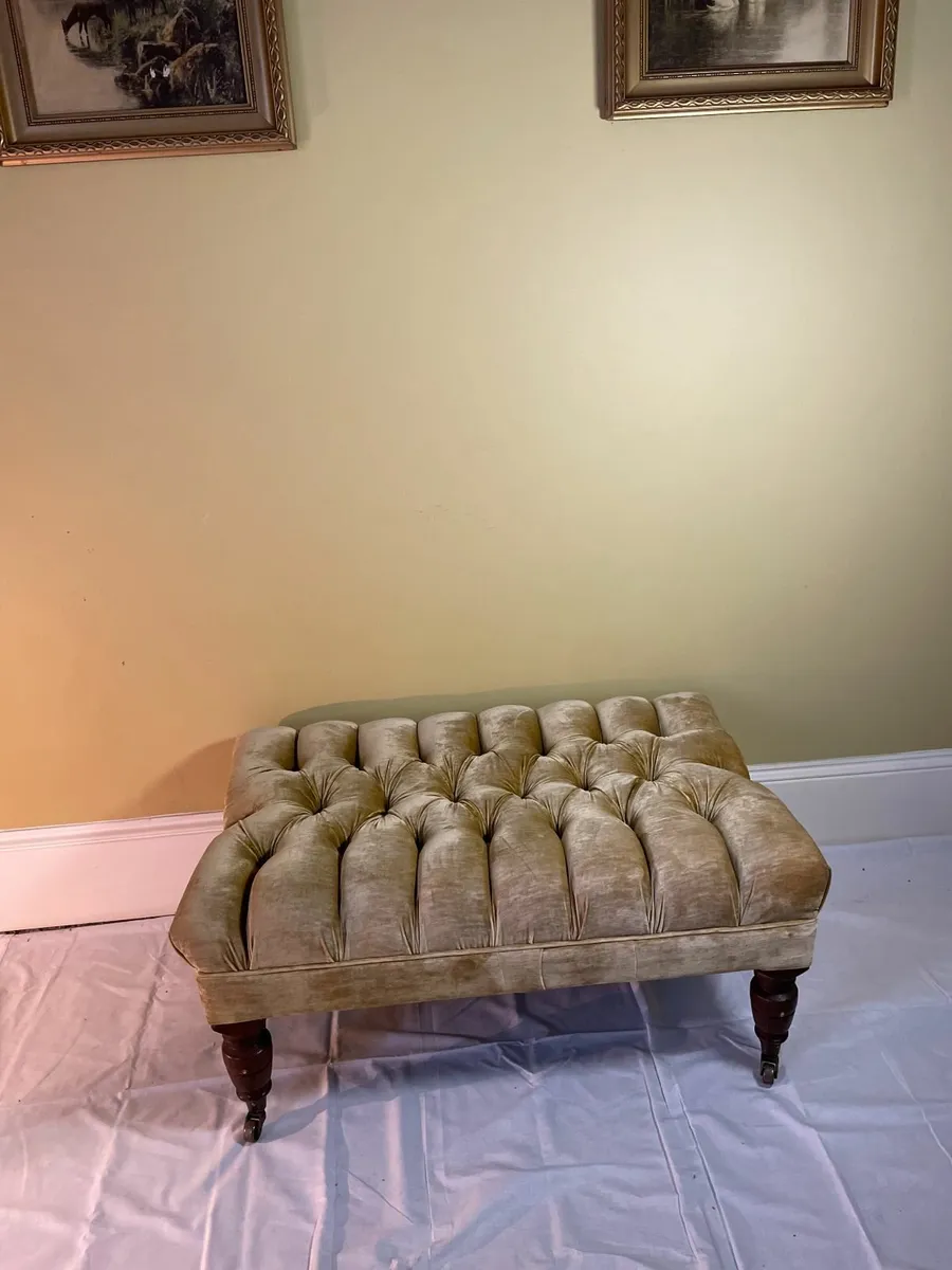 Large Velvet Button-Tufted Footstool - Image 2