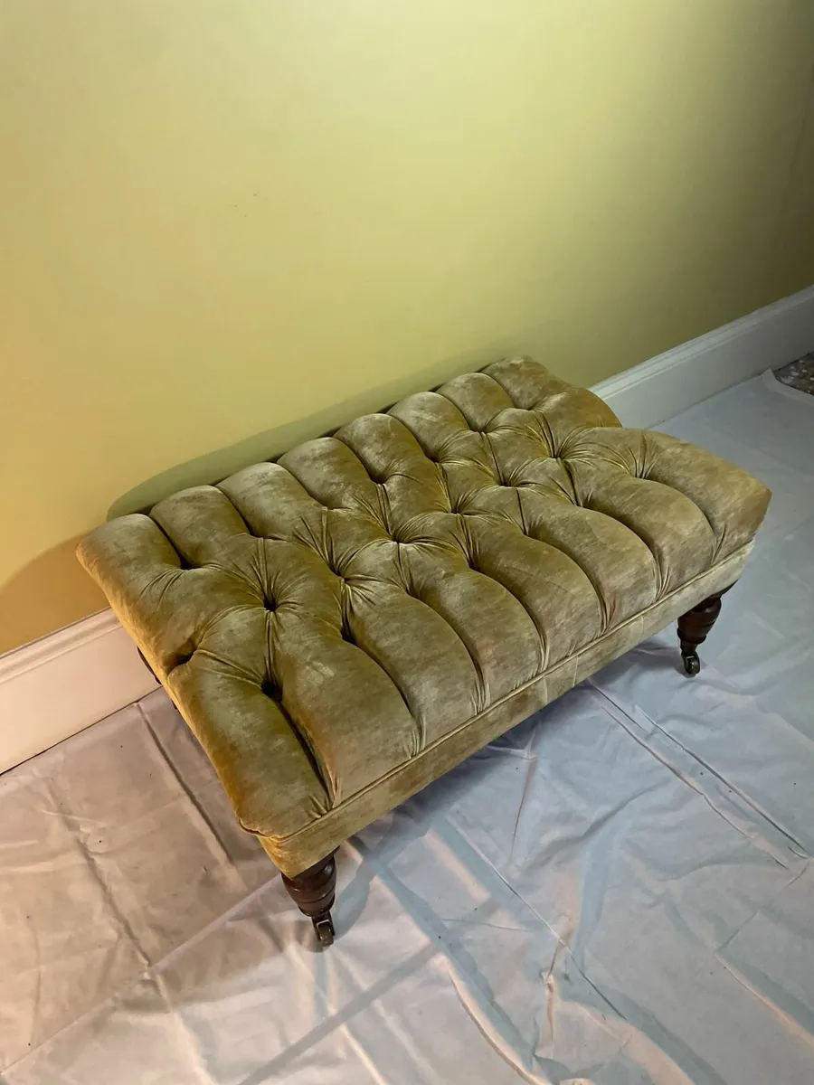 Large Velvet Button-Tufted Footstool - Image 3