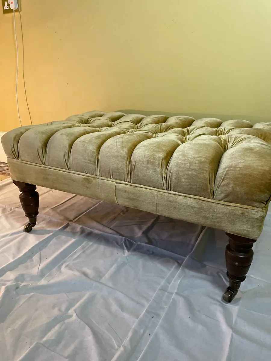Large Velvet Button-Tufted Footstool - Image 1