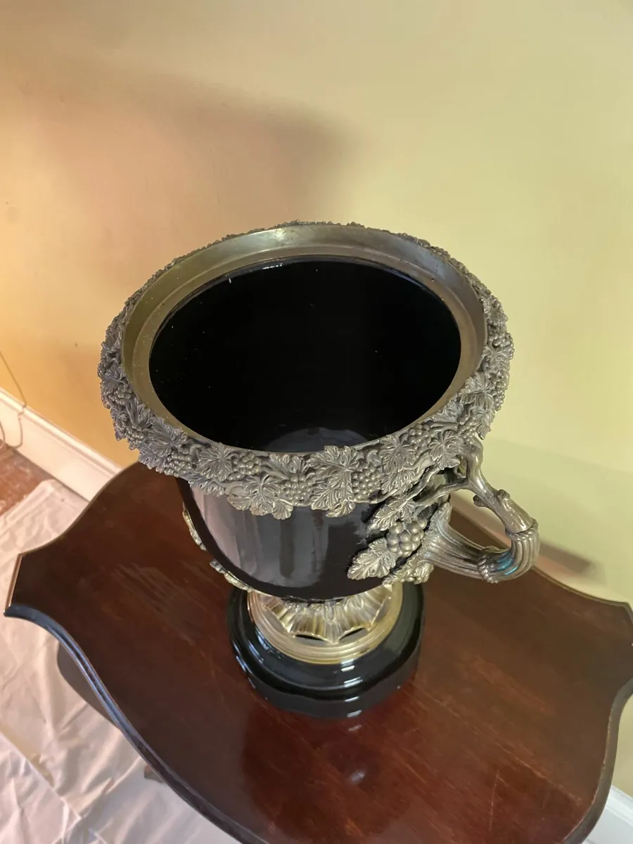 Large Ornate Black & Brass-Toned Vase - Image 2