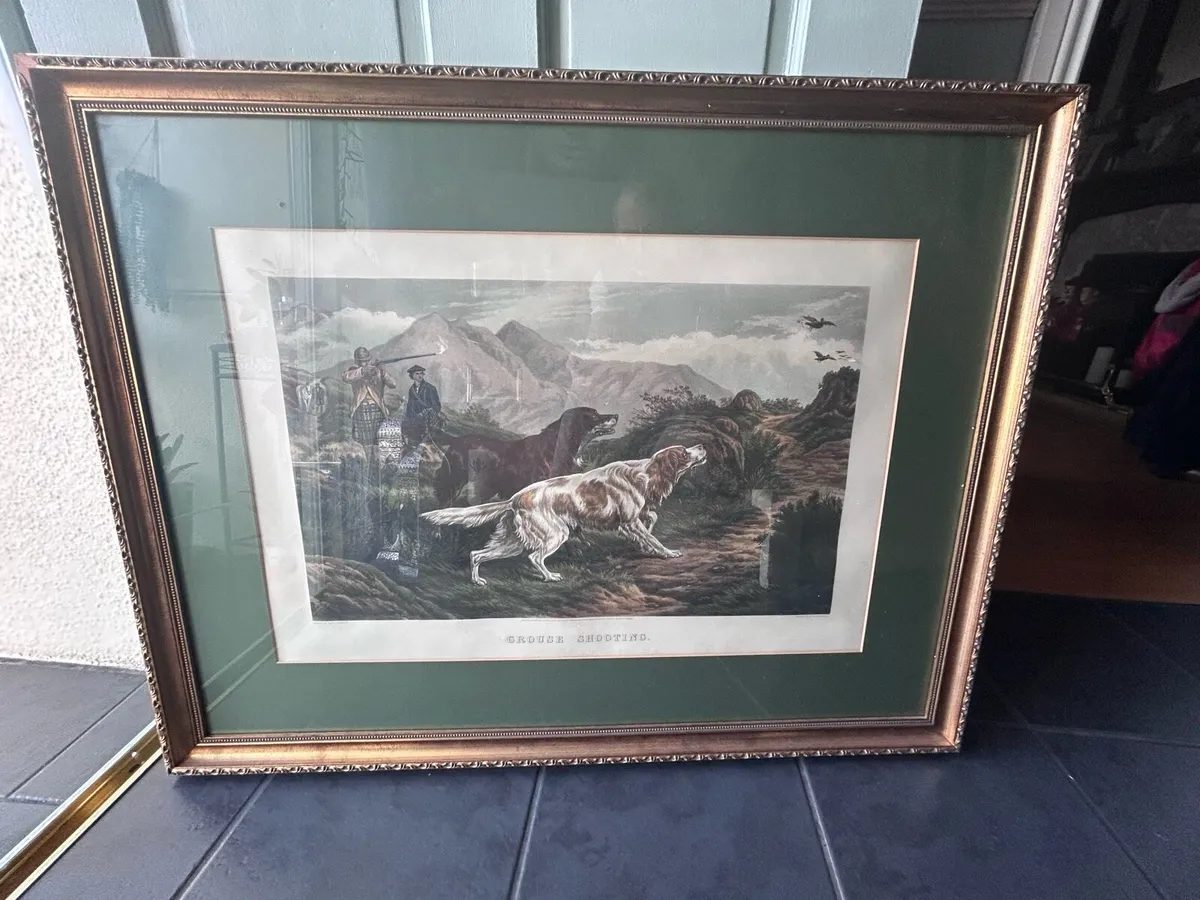 2 Framed Hunting Scene Prints - Image 1