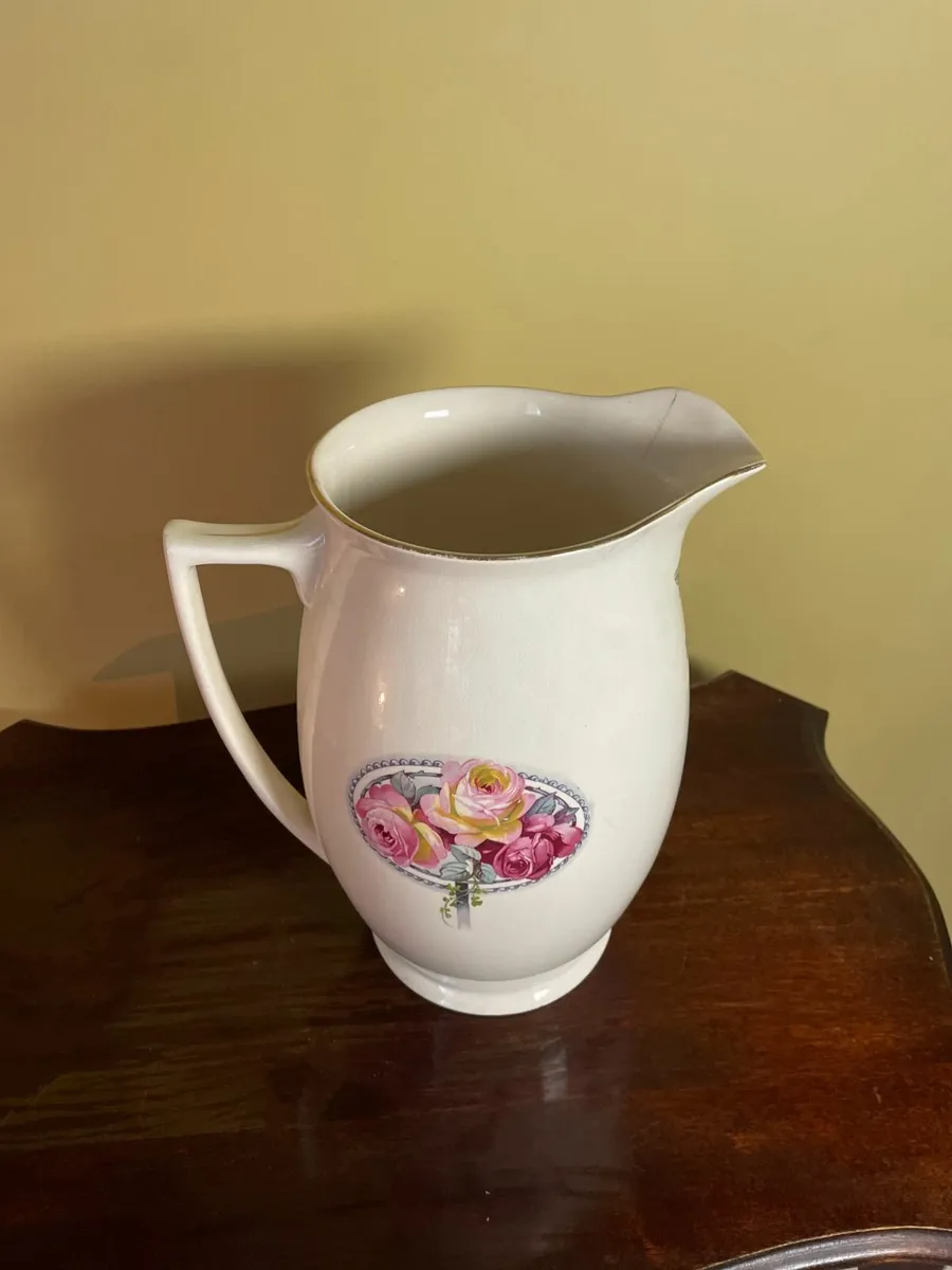 Vintage Porcelain Water Jug with Rose Motif - Image 1