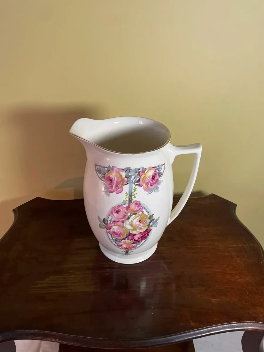 Vintage Porcelain Water Jug with Rose Motif - Image 2