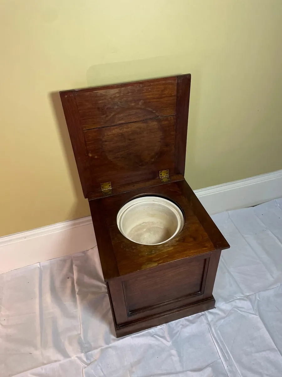 Antique Wooden Commode Box & Chamber Pot - Image 3