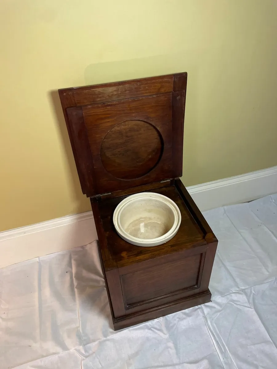 Antique Wooden Commode Box & Chamber Pot - Image 1