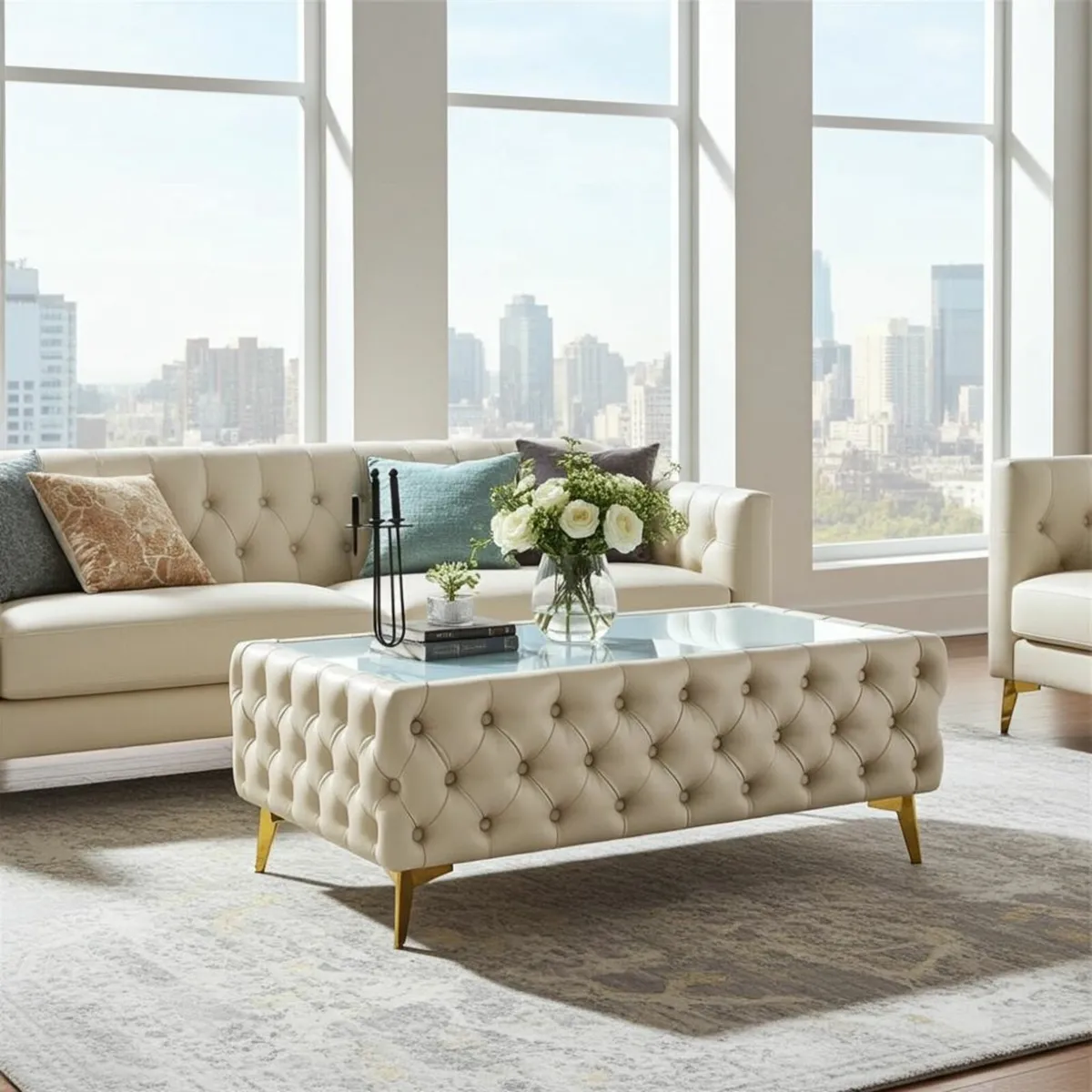 Long  Coffee Table Eco Leather  126x63x45cm - Image 1