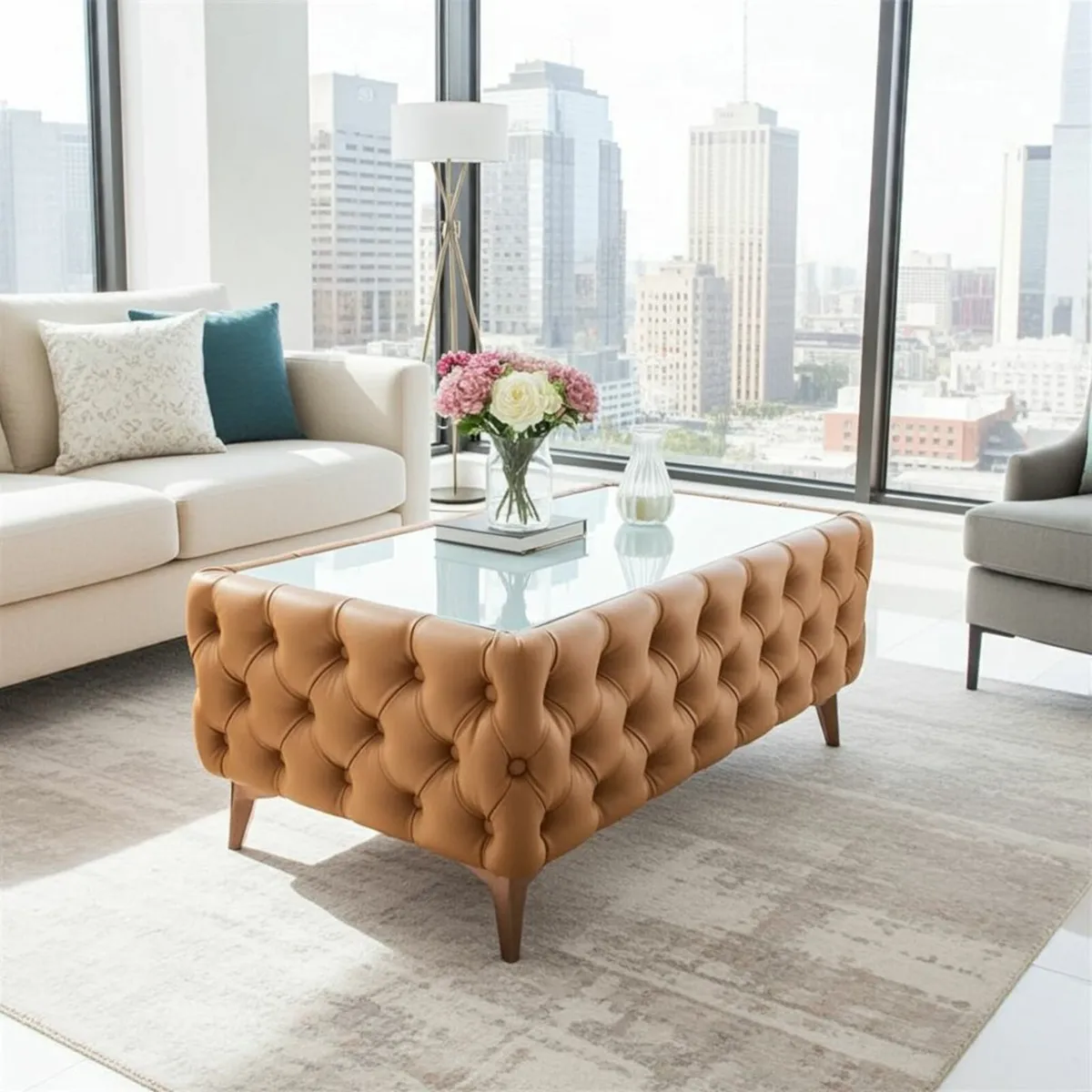 Long  Coffee Table Eco Leather  126x63x45cm - Image 2