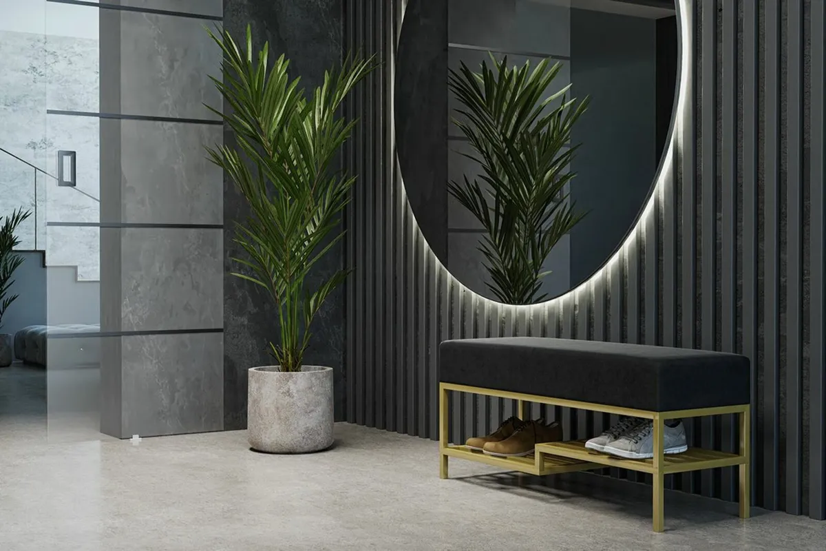 Ashton Modern Upholstered Bench with Shoe Rack - Image 2