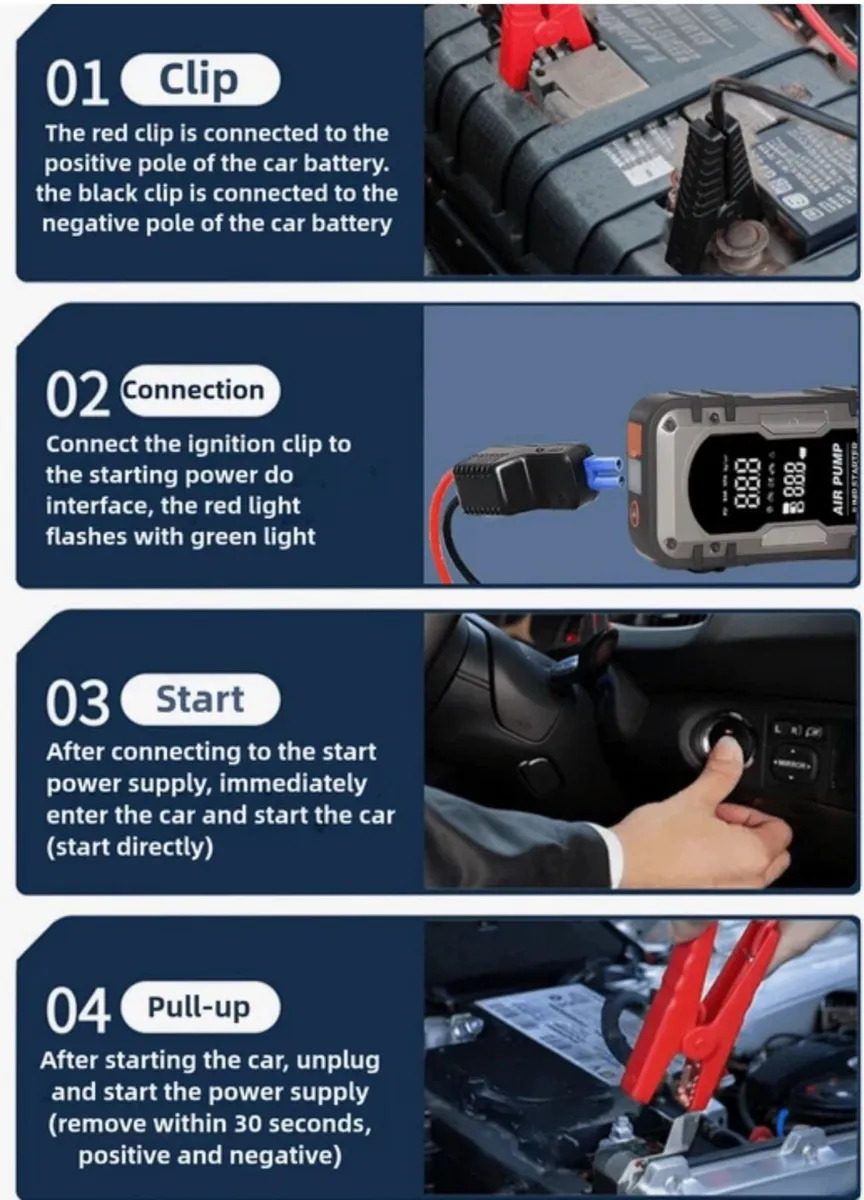 Car Jumper Starter with Tyre Inflator, Portable - Image 3