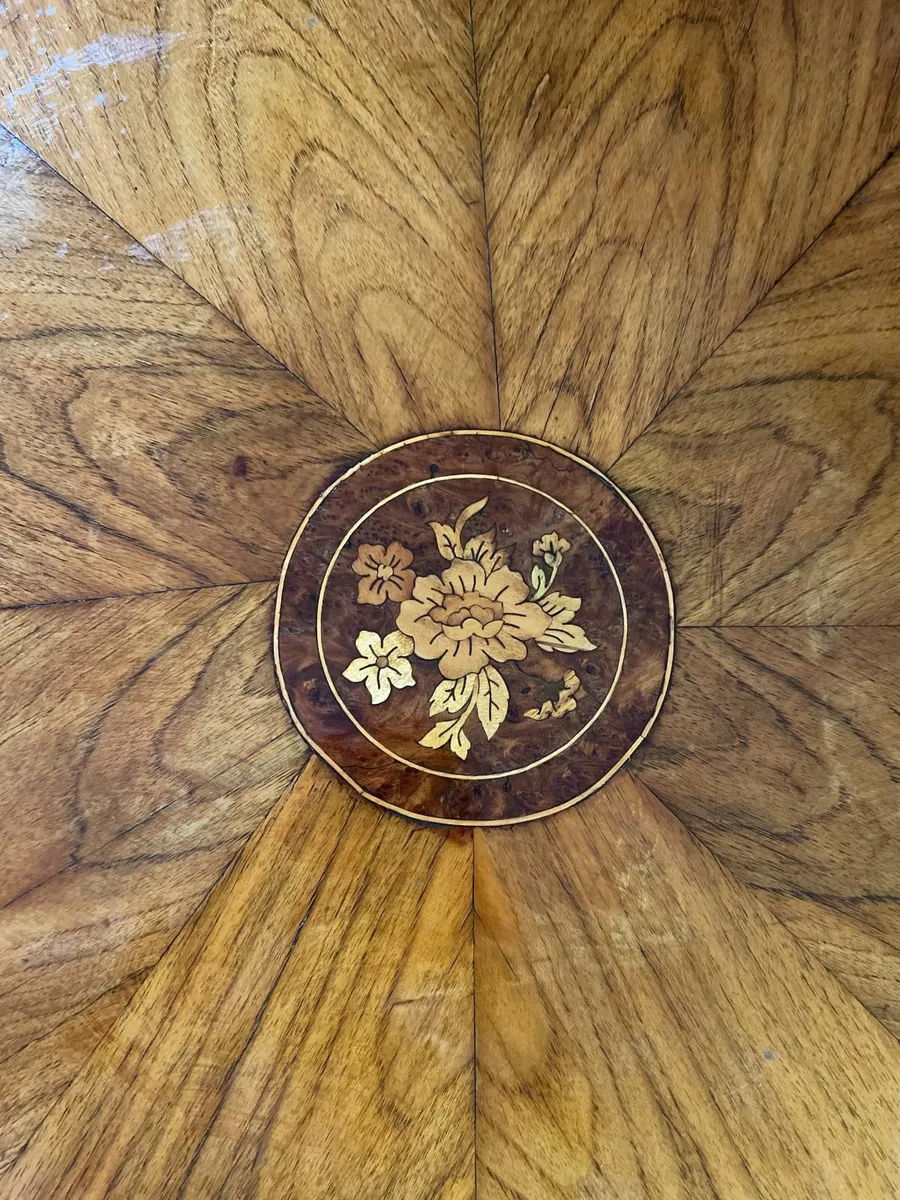 Vintage Round Pedestal Table with Floral Inlay - Image 3