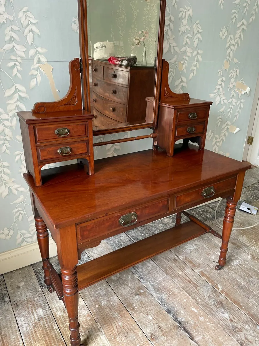 Antique Darkwood Dressing Table with Mirror - Image 3