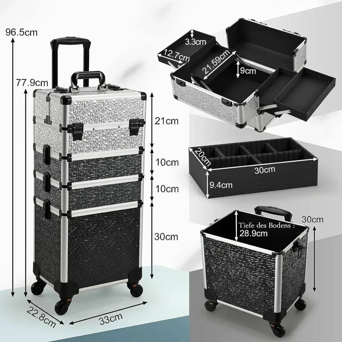 Aluminium Makeup Trolley – Detachable Cosmetic Box - Image 4