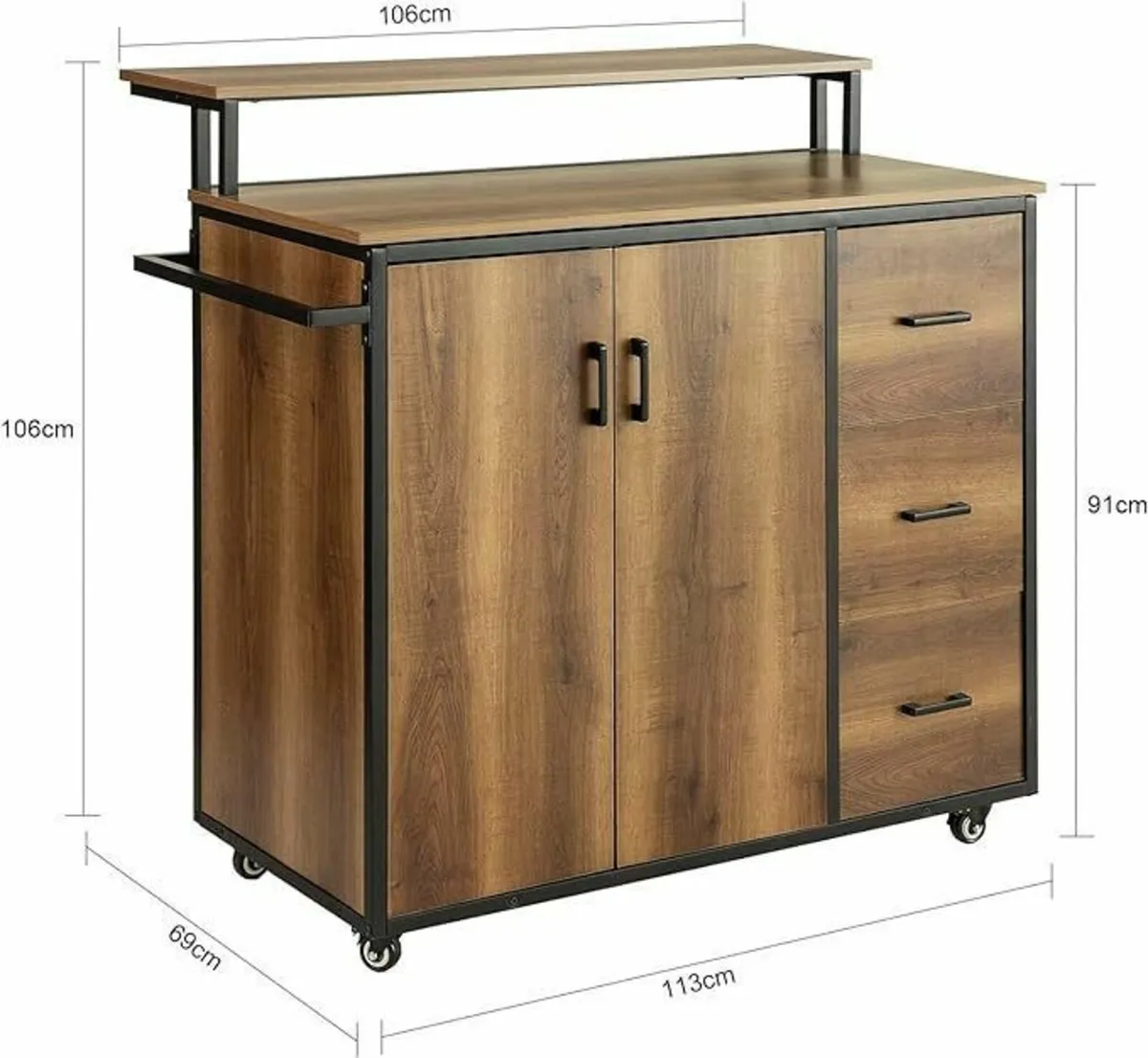 Kitchen island cabinet portable rolling vintage e - Image 3