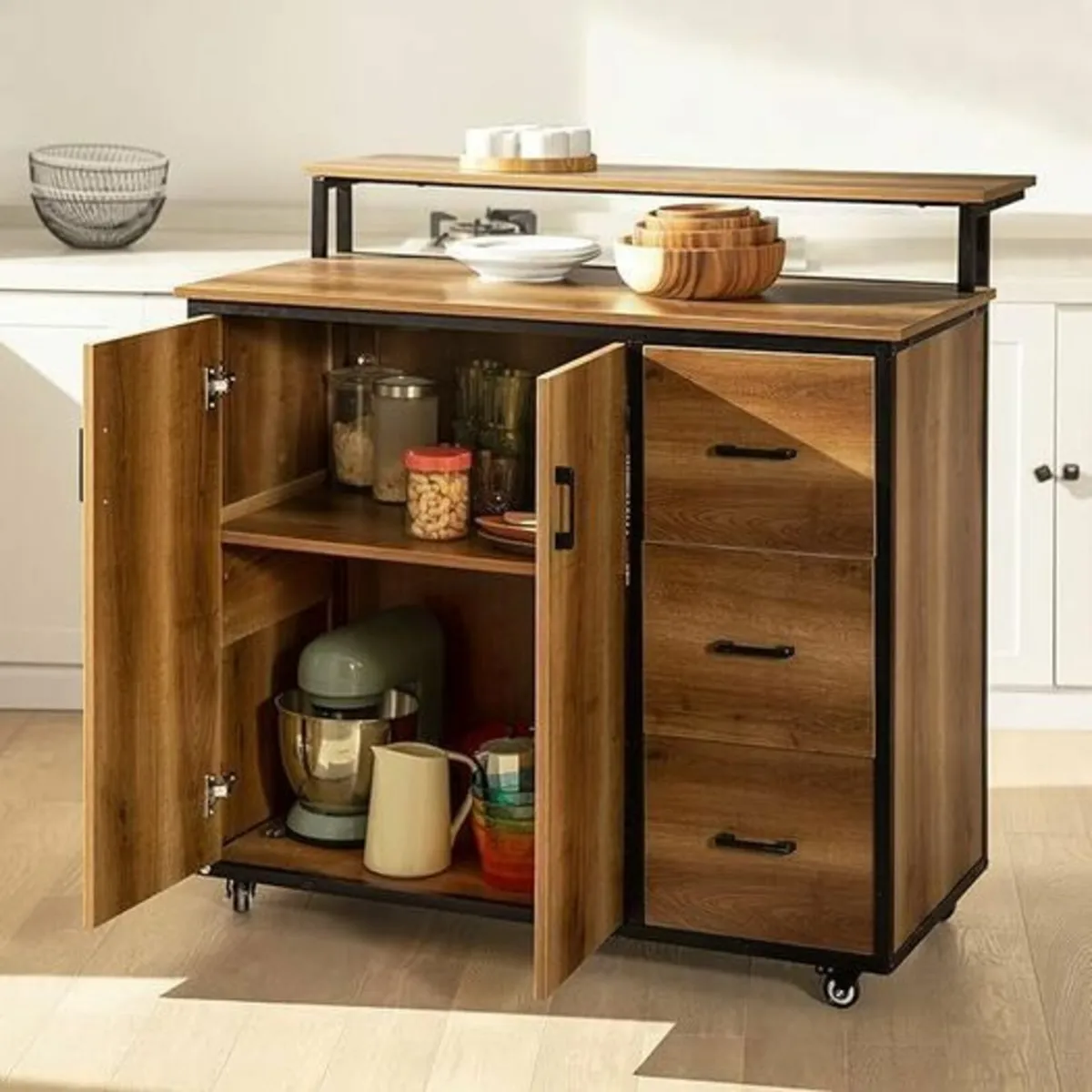 Kitchen island cabinet portable rolling vintage e - Image 4