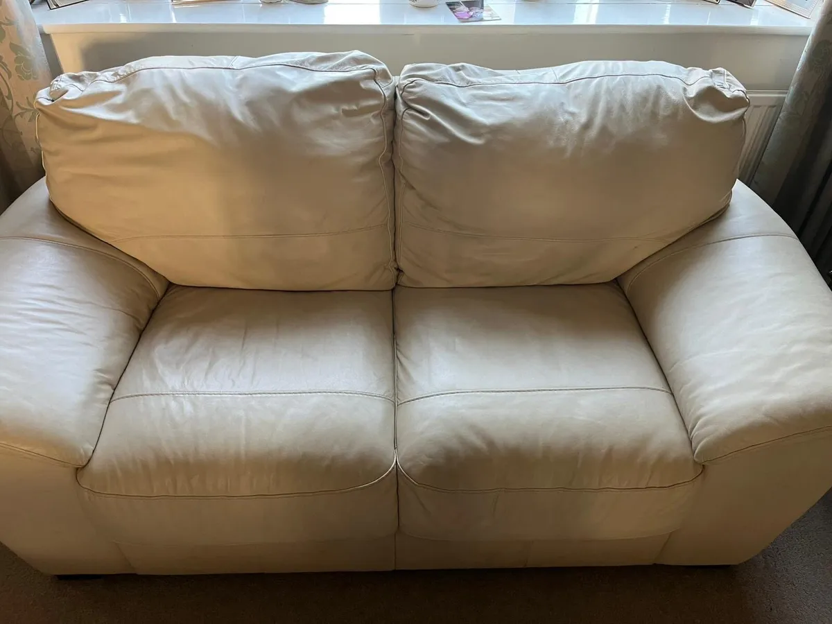 Cream leather 3 seater and 2 seater sofas - Image 2