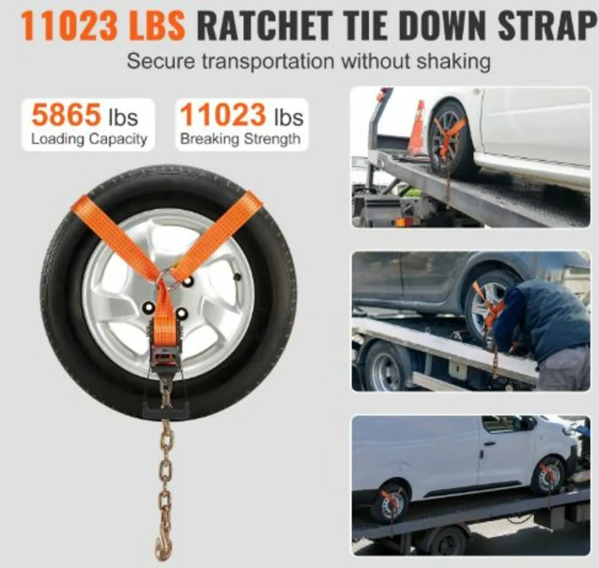 Car Tie Down with Chain Anchors, Lasso Style 2" - Image 2